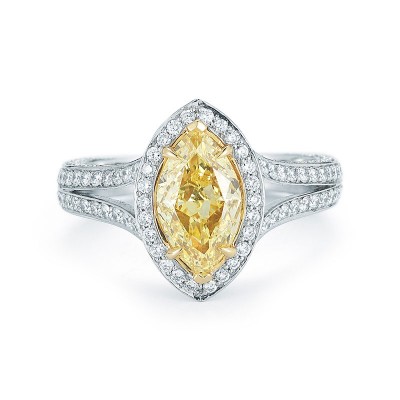 Fancy Yellow Marquise Pave Halo Diamond Ring