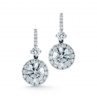 Round Halo Diamond Dangling Earrings