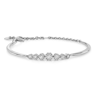 White Gold Semi Flexible Diamond Halo Bracelet