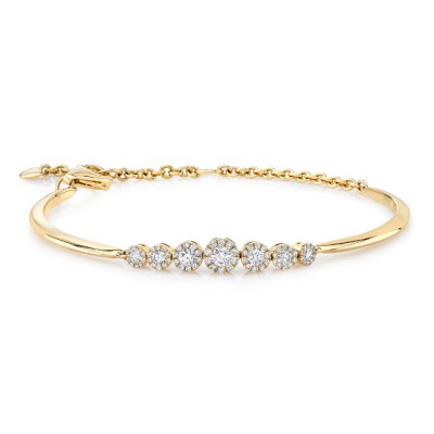 Yellow Gold Semi Flexible Diamond Halo Bracelet