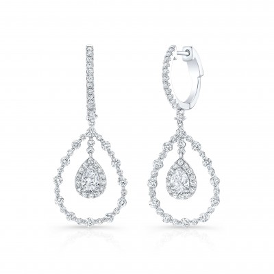 White Gold Layered Pear Shape Earrings
