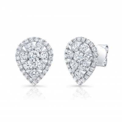 White Gold Pear Shaped Cluster Earrings