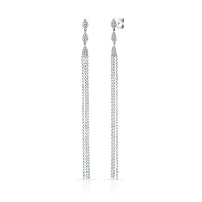 White Gold Pear Shaped Dangling Tassel Earrings