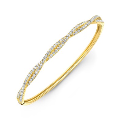 Yellow Gold Braided Pave Bangle