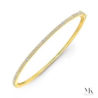Yellow Gold Embedded Diamonds Thin Pave Bangle