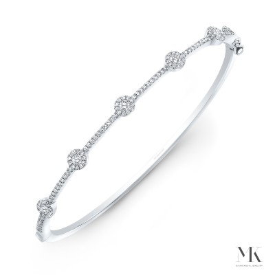 White Gold Stationed Round Halo Bangle