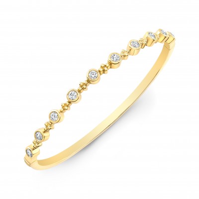 Yellow Gold Forevermark Bead And Bezel Bangle