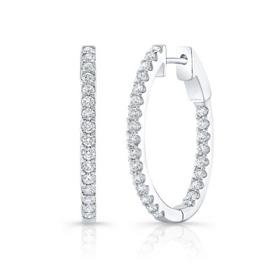White Gold Premier Medium Prong Set Oval Hoops