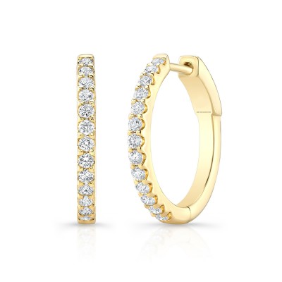 Yellow Gold Premier Small Prong Set Round Hoops