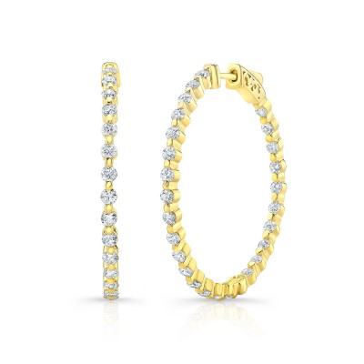 Yellow Gold Premier Medium Shared Single Prong Hoops