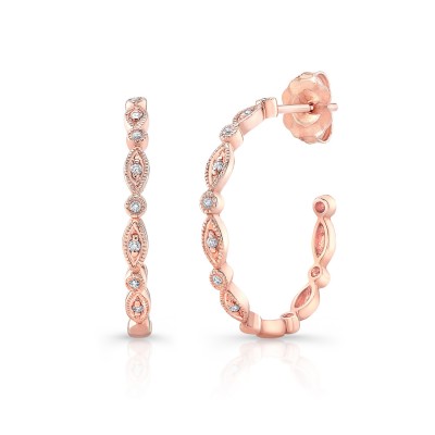 Rose Gold 3/4 Inch Milgrain Hoops