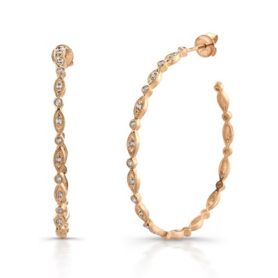 Rose Gold 1 1/4 Inch Milgrain Hoops