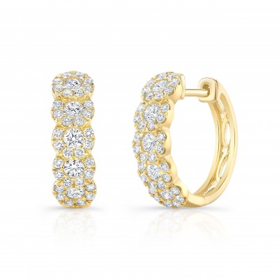 Yellow Gold Overlapping Halo Huggie Hoops