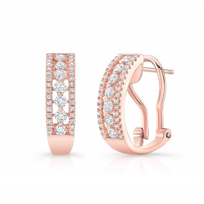 Rose Gold Pave And Prong Set Triple Row Hoops