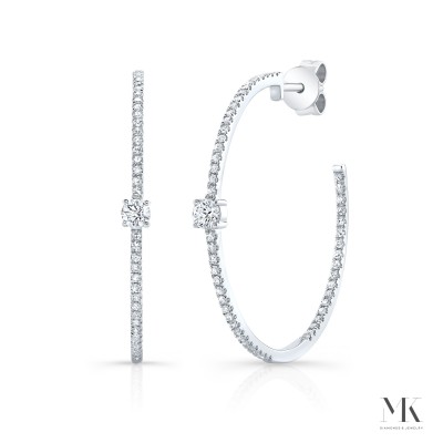 White Gold Diamond Studded Hoops
