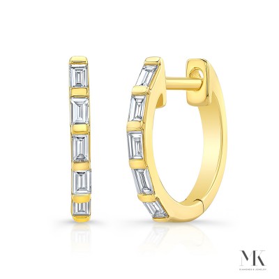 Yellow Gold Baguette Huggie Hoops
