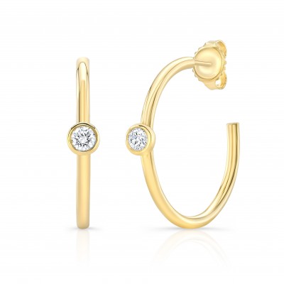 Yellow Gold Forevermark Diamond Bezel 1 Inch Hoops