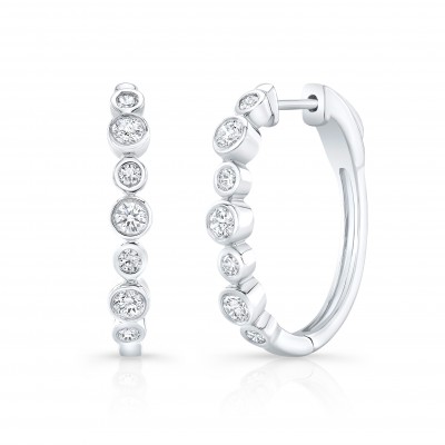 White Gold Forevermark Alternating Bezel 1 Inch Hoops