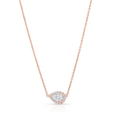 Rose Gold .30 Ct Pear Shape Halo Necklace