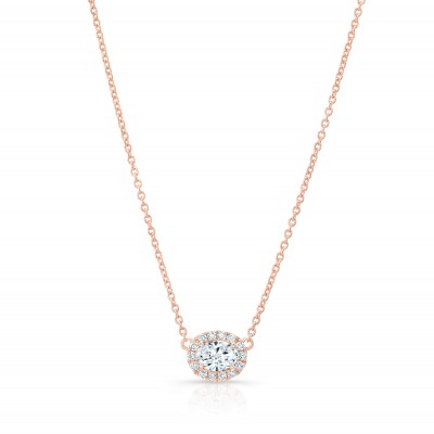 Rose Gold Forevermark .30 Ct Oval Halo Necklace