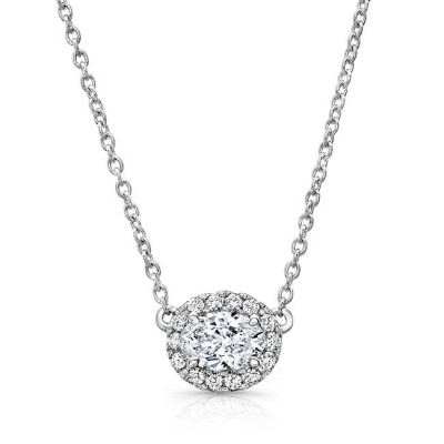 White Gold Forevermark .30 Ct Oval Halo Necklace