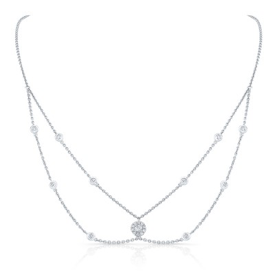 White Gold Forevermark Round Halo Choker Necklace