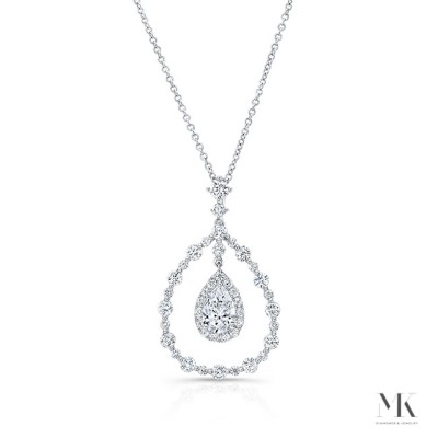 White Gold Layered Pear Shape Pendant