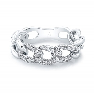 White Gold Triple Station Pave Link Ring