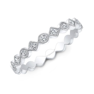 White Gold Alternating Round And Diamond Shape Stackable Band