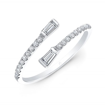 White Gold Bypass Tapered Baguette Ring