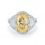 3 Stone Fancy Yellow Oval Pave Halo Diamond Ring