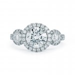 3 Stone Round Pave Halo Diamond Ring
