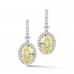 Fancy Yellow Oval Halo Diamond Dangling Earrings