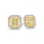 Fancy Yellow Radiant Cut Halo Diamond Stud Earrings