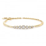 Yellow Gold Semi Flexible Diamond Halo Bracelet