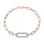 Rose Gold Three Station Paper Clip Chain Bracelet