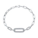 White Gold Three Station Paper Clip Chain Bracelet