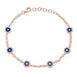 Rose Gold Piety Stationed Dark Blue Evil Eye Bracelet