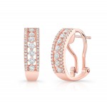 Rose Gold Pave And Prong Set Triple Row Hoops