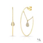 Yellow Gold Dangling Pear Shape Hoop