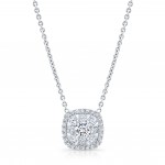 White Gold Cushion Cluster Necklace