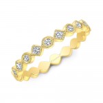 Yellow Gold Alternating Round And Diamond Shape Stackable Band