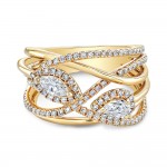 Yellow Gold Forevermark Intertwining Pear Shape Halo Ring